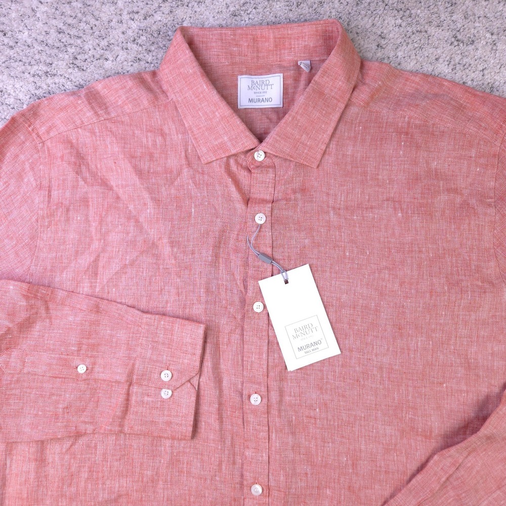 Murano Tall Man Linen Shirt Mens 3XT 3XLT Baird McNutt Long Sleeve Button Salmon
